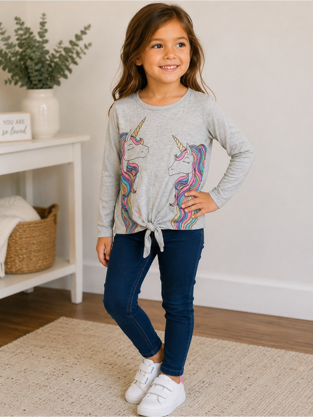 Unicorn Tie-Front Top | Girls Size 5 | Glitter Rainbow Unicorn